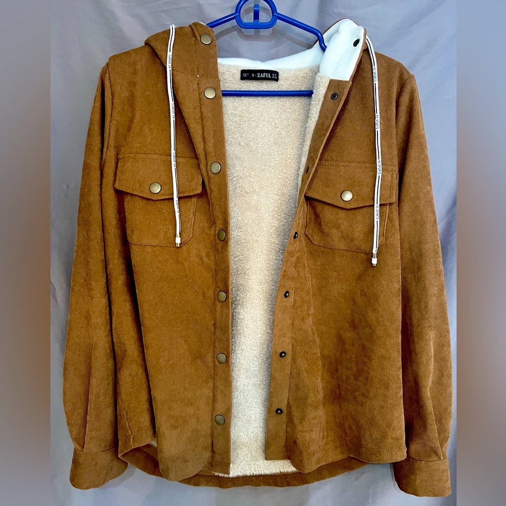 ZAFUL Women Corduroy Hooded Fleece Lining Jacket